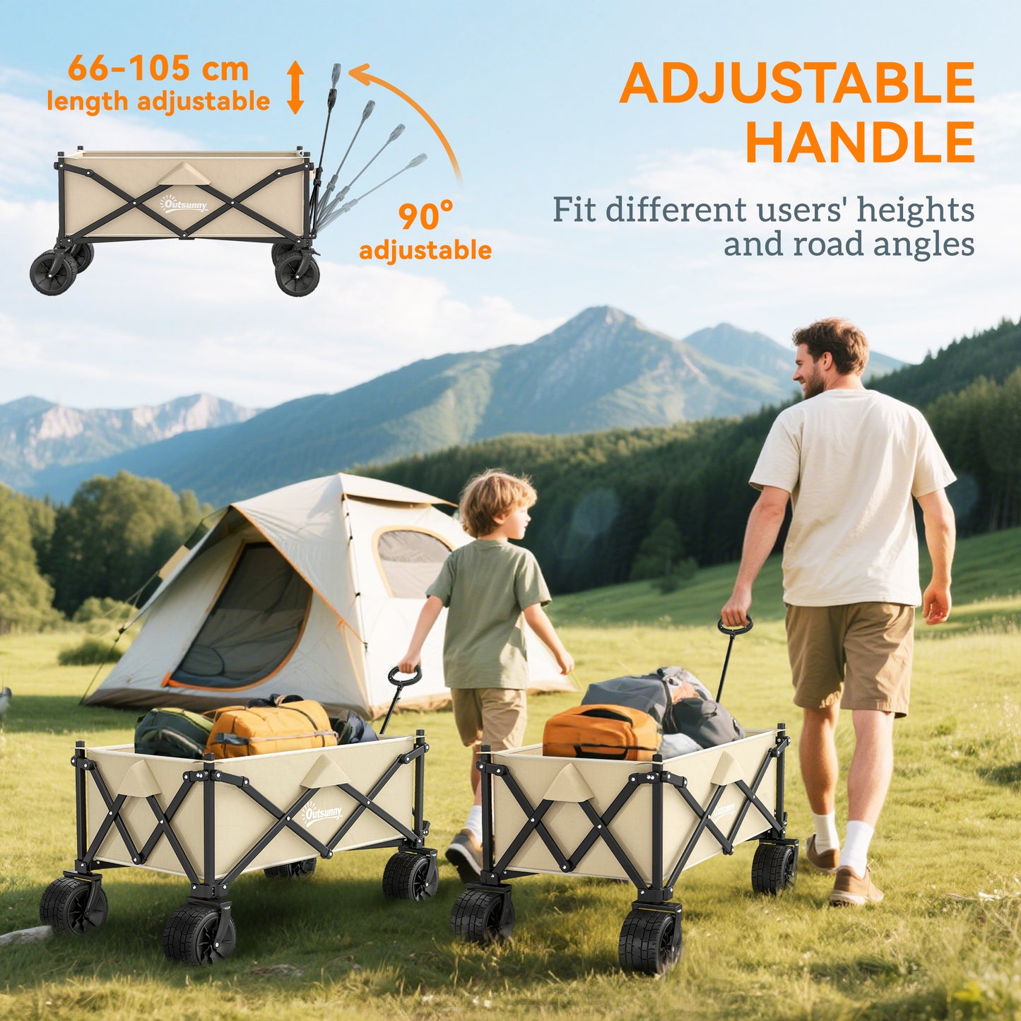 Folding Garden Trolley, Outdoor Wagon Cart with Carry Bag, for Beach
