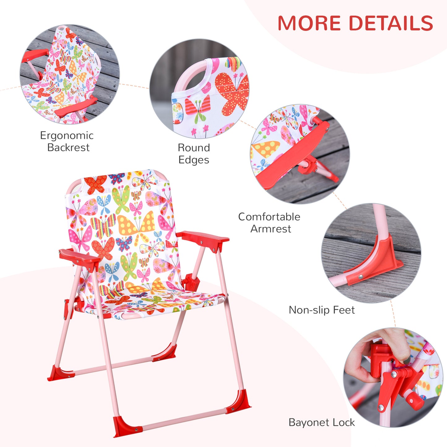 Kids Outdoor Bistro Table and Chair Set Butterfly Pattern Garden