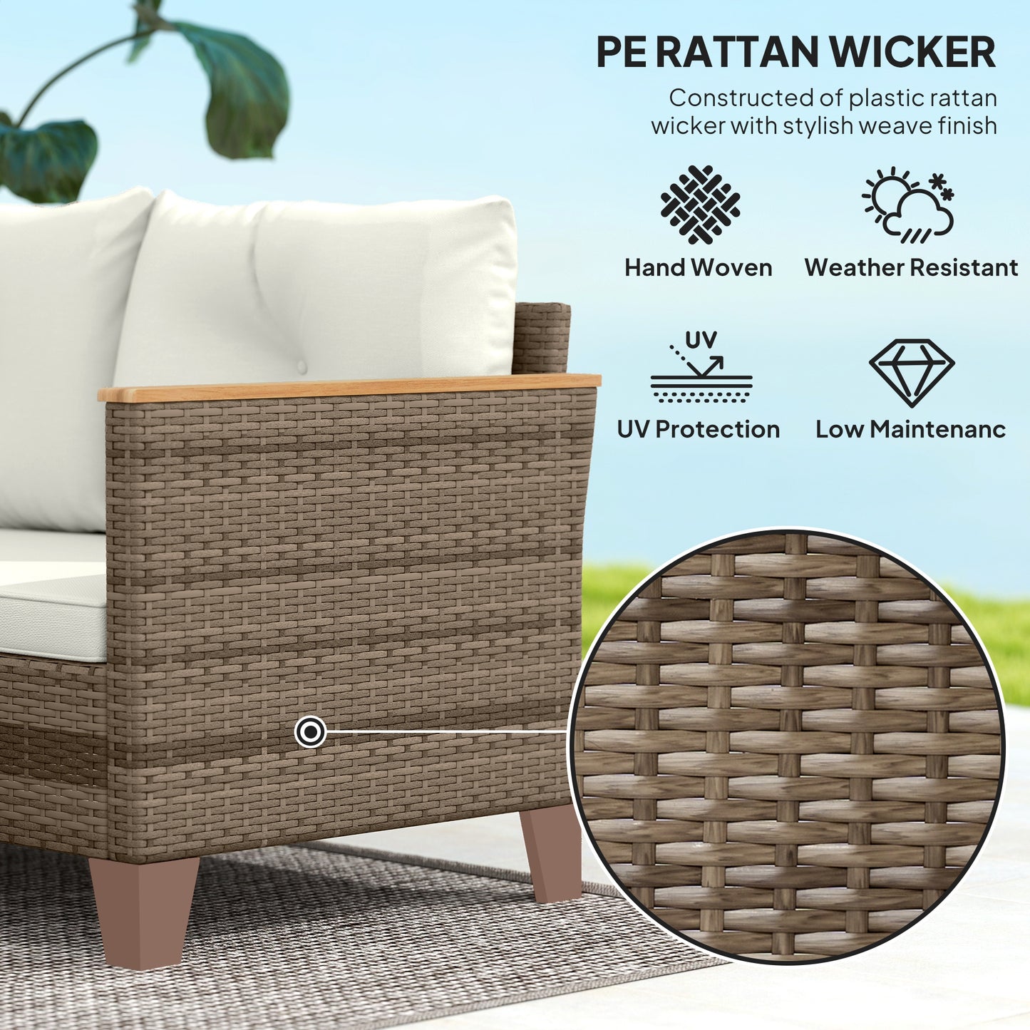 3 Pieces Rattan Garden Furniture Set