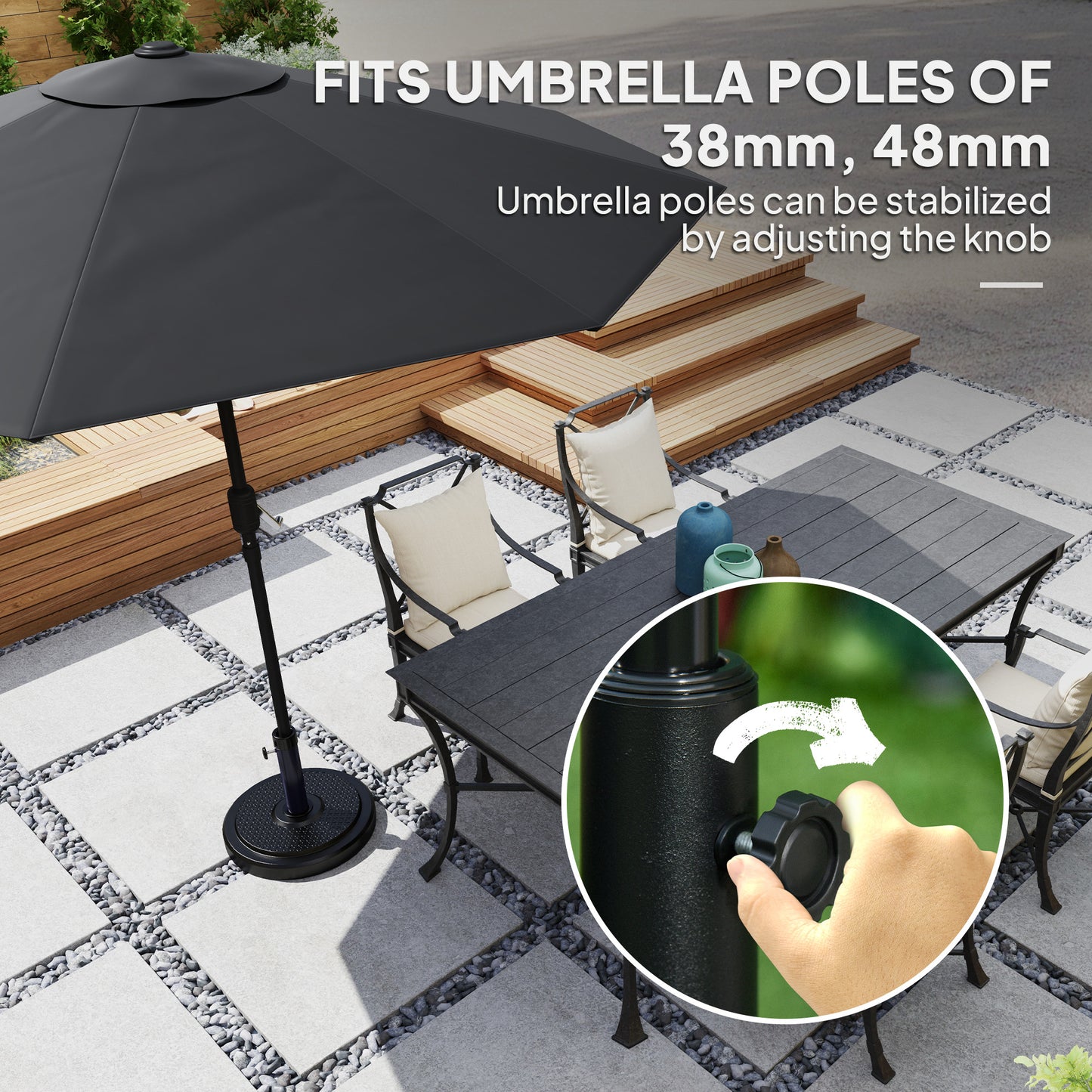 22kg Garden Parasol Base, Round HDPE Sun Umbrella Base