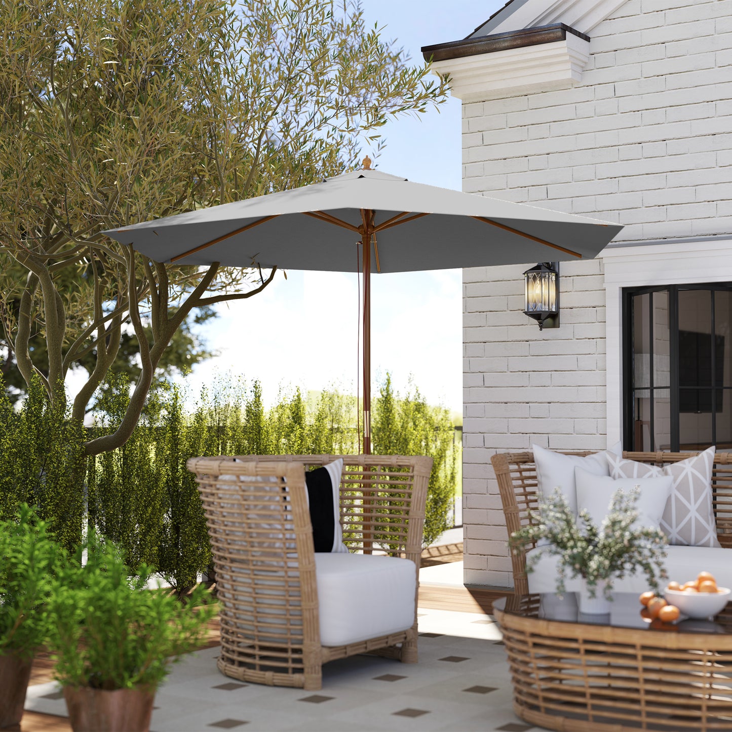 2.5m Wood Garden Parasol Sun Shade Patio Outdoor Wooden Umbrella