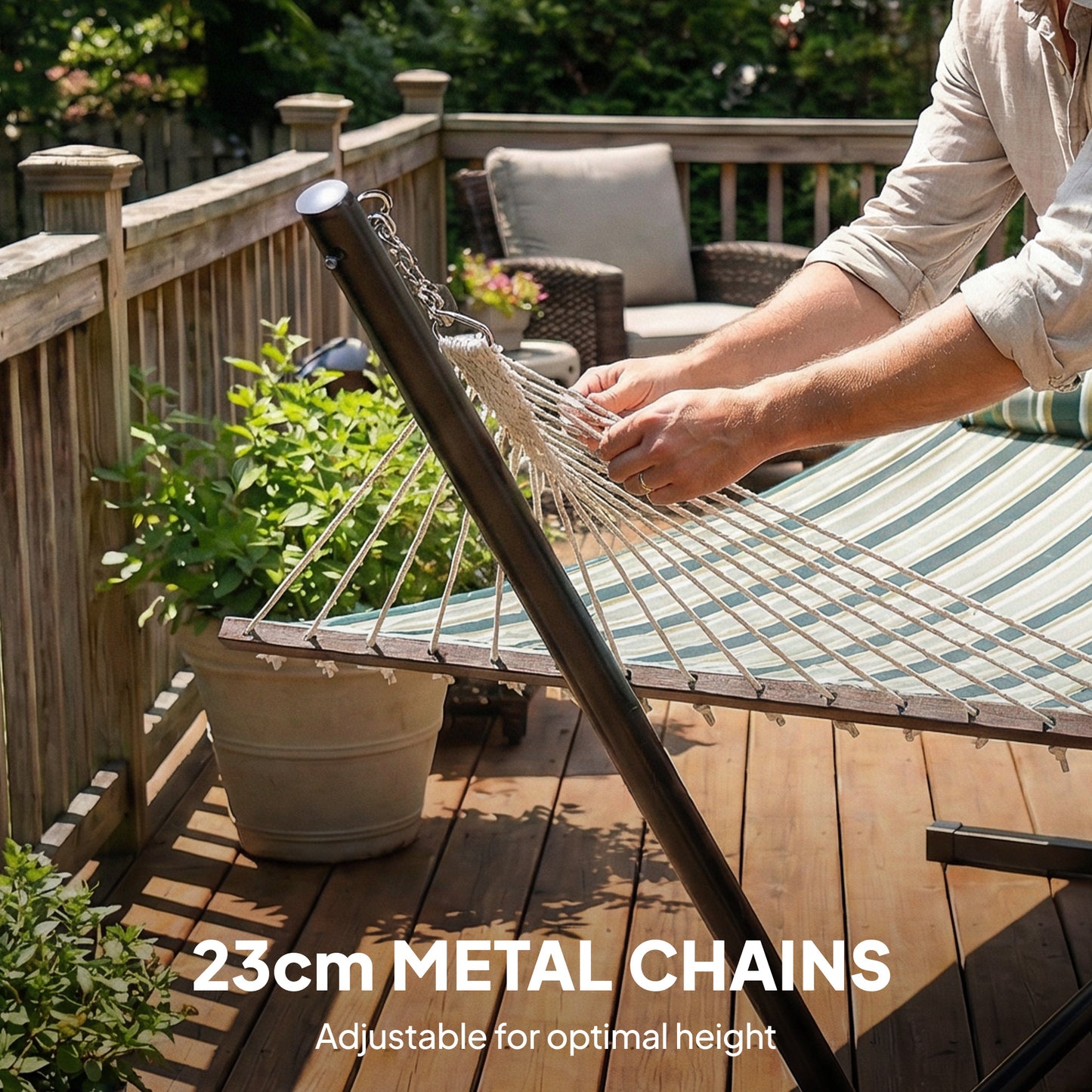 Outdoor Hammock with Stand Detachable Pillow Striped Swing Steel