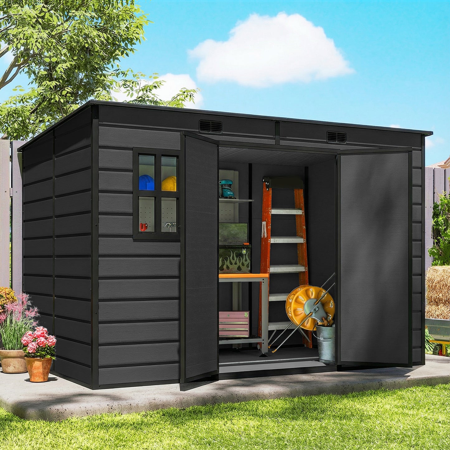 10 x 6 ft Resin Garden Shed, Outdoor Storage Shed with Floor