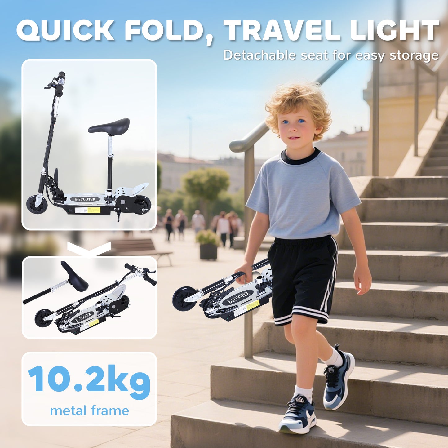 Foldable Powered Scooter with Adjustable Seat, Brake