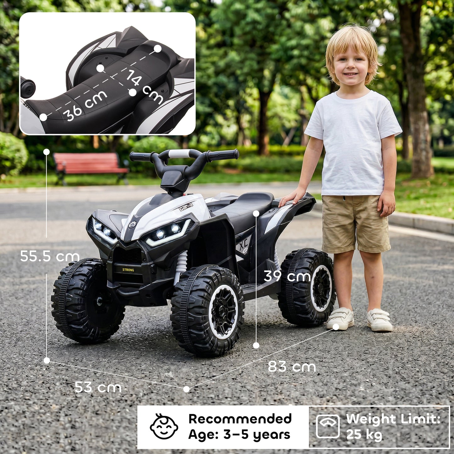 12V Ride-On Quad Bike w/ Music, Horn, for Ages 3-5 Years