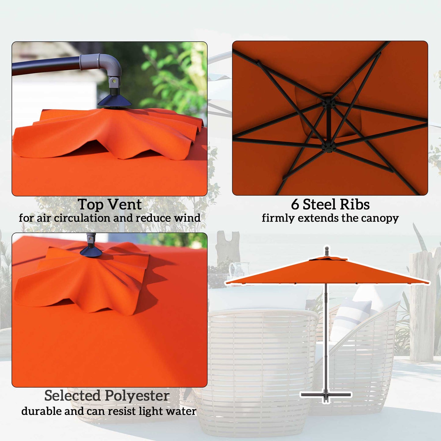 3(m) Cantilever Overhanging Parasol, with Cross Base