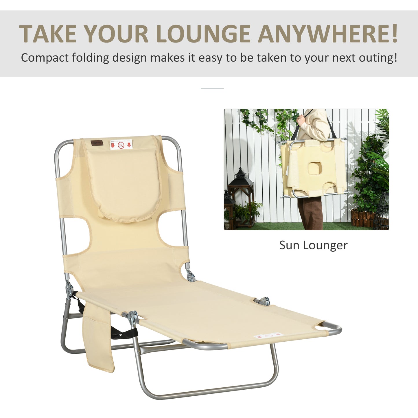 Foldable Sun Lounger, Beach Chaise Lounge with Reading Hole