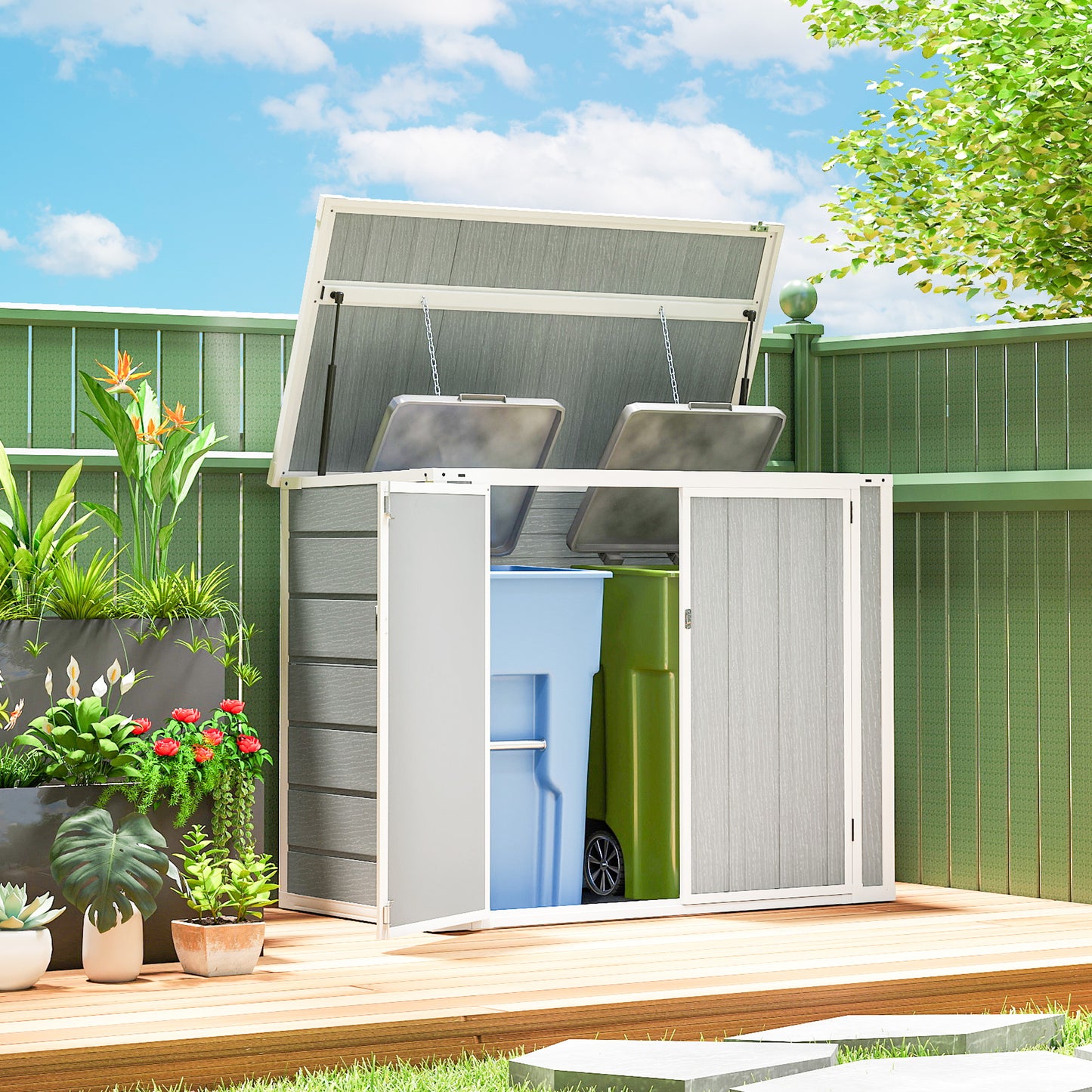 4.7 x 2.5FT Garden Shed, Lockable Outdoor Storage with Openable Lid
