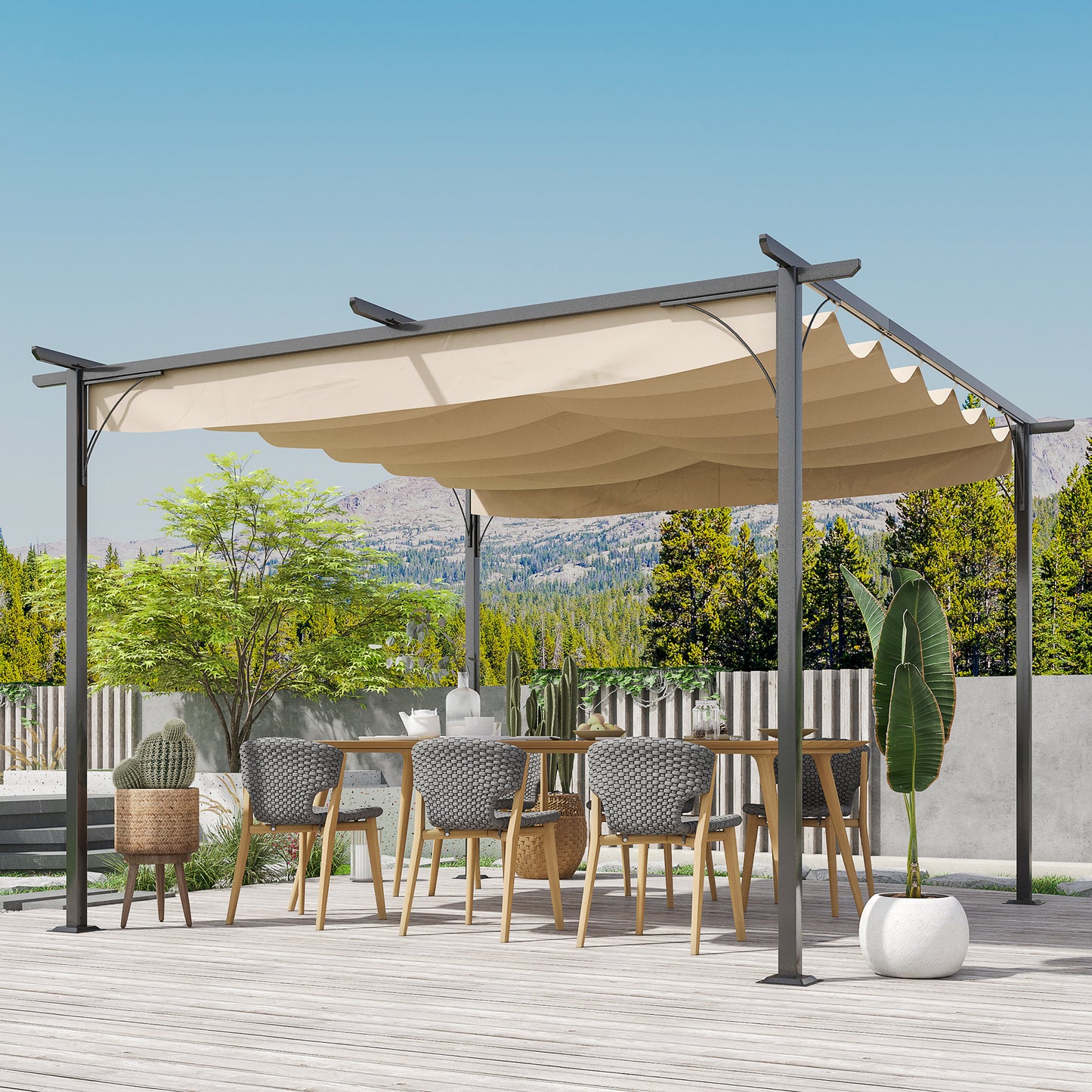 3.5M X 3.5M Metal Pergola Gazebo Awning Retractable Canopy Outdoor