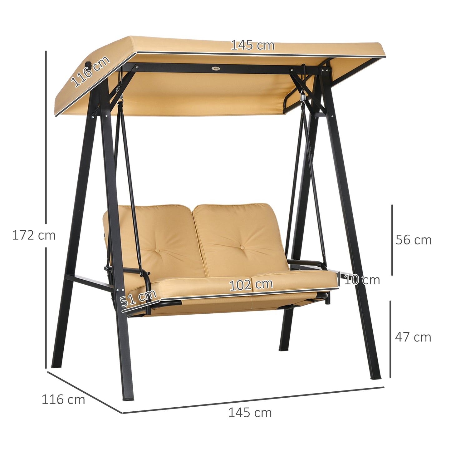 Two-Seater Garden Swing Bench, with Adjustable Canopy