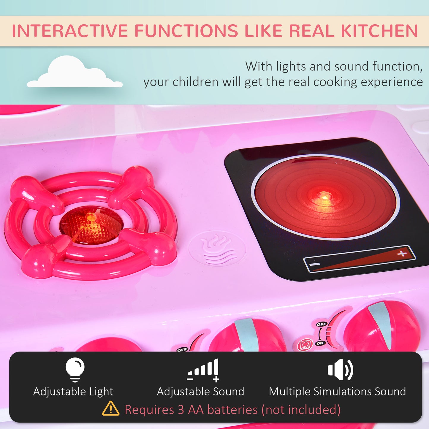 38 Pcs Kids Children Kitchen Play Set w/ Realistic Sounds Lights
