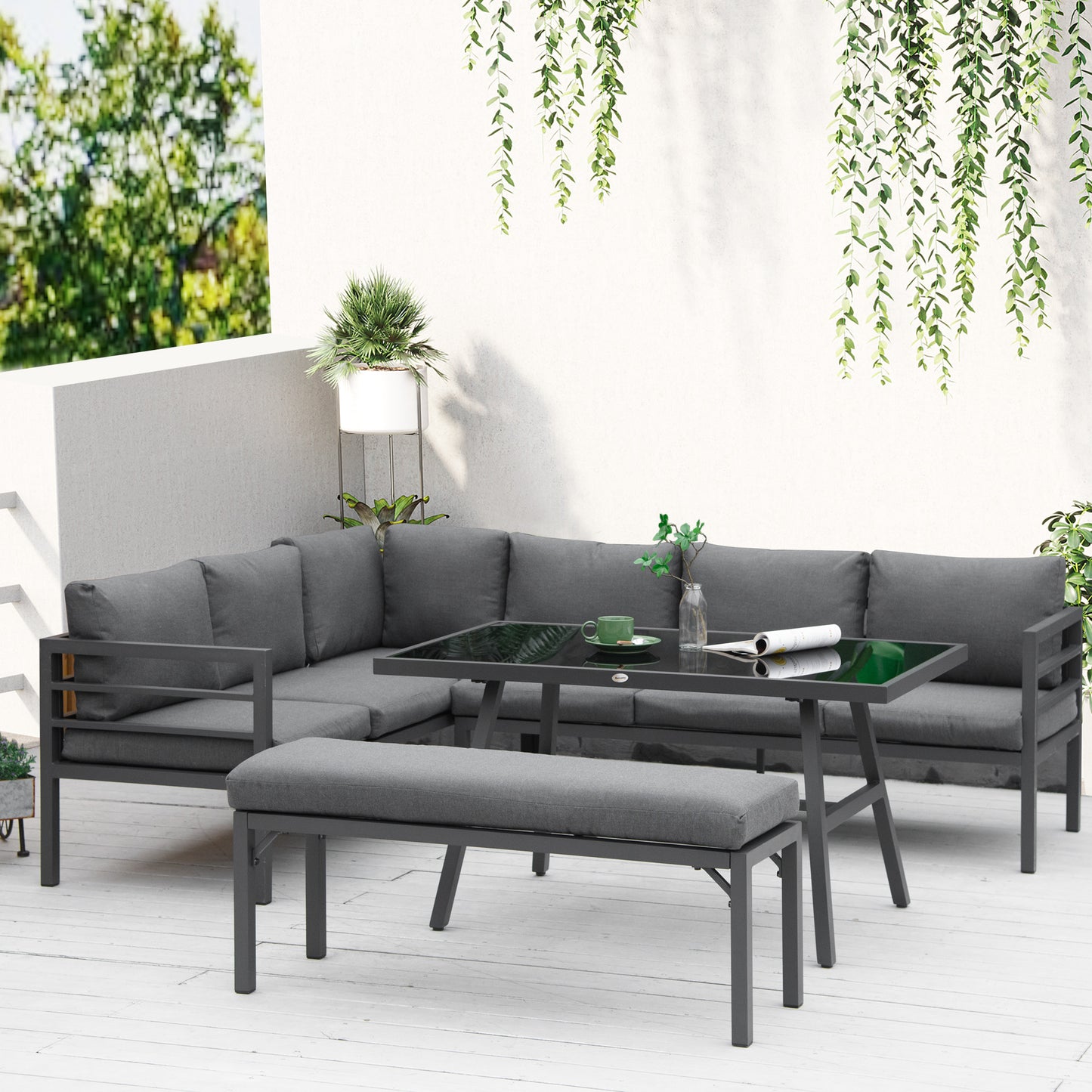 4 Piece L-shaped Garden Furniture Set 8-Seater Aluminium Outdoor