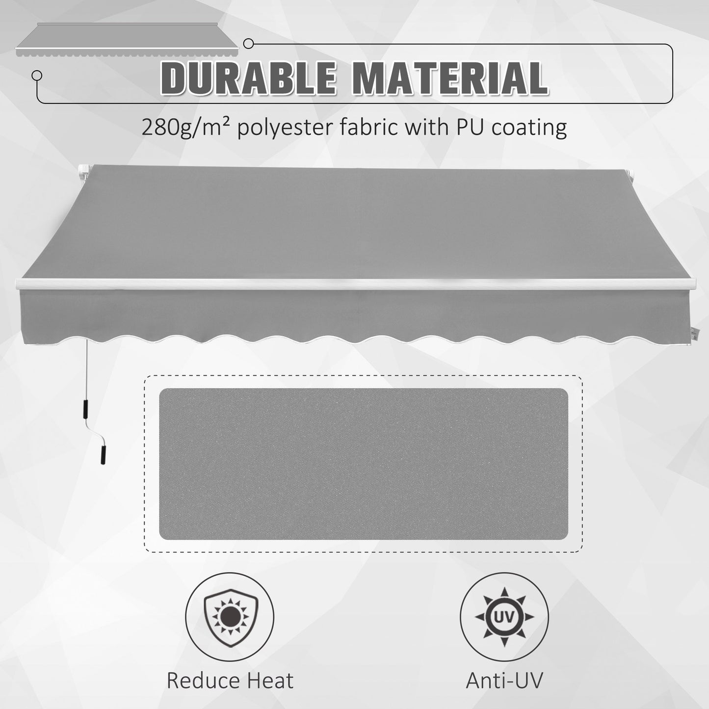 Awning Canopy Manual Retractable Porch Sun Shade Shelter 3 x 2m