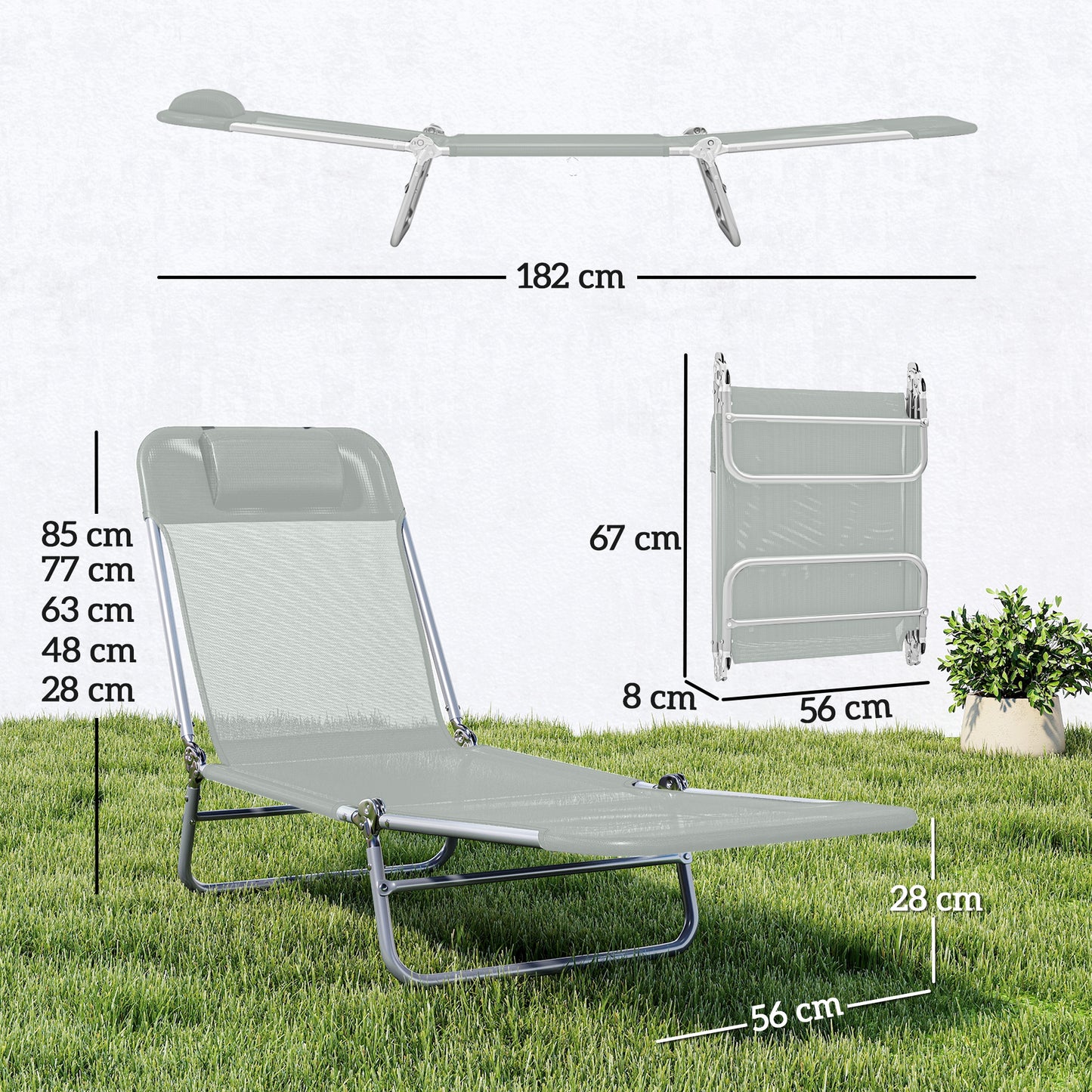 Set of Two Steel Frame Sun Loungers, with Reclining Backs (4)
