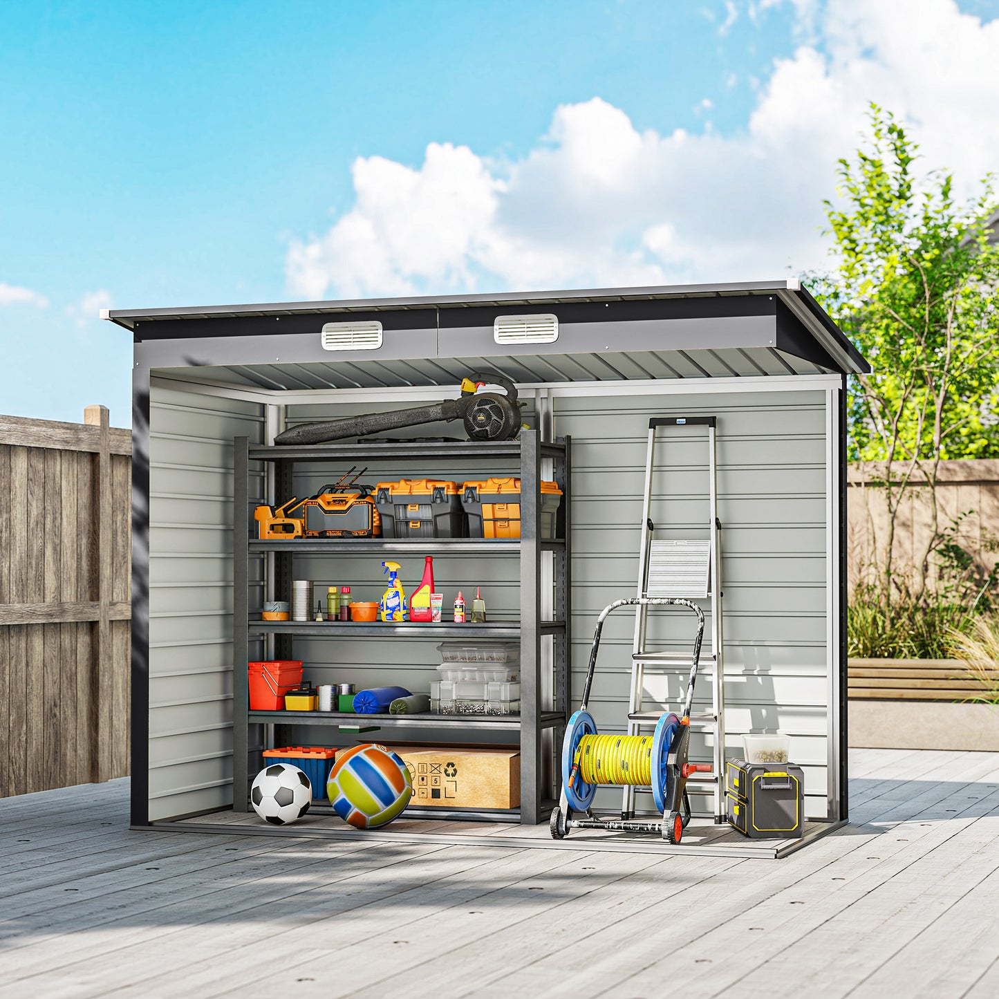 3.7 x 7.9ft Galvanised Steel Shed, with Latched Door and Padlock