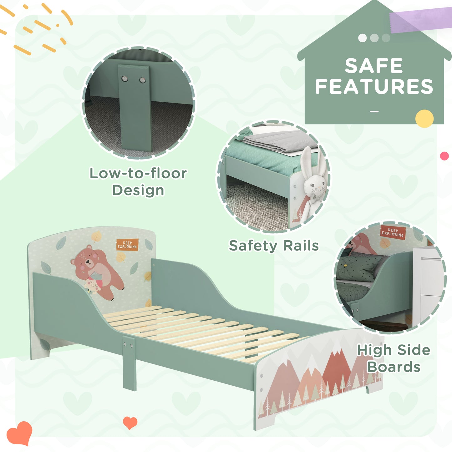 Toddler Bed Frame, Kids Bedroom Furniture for Ages 3-6 Years