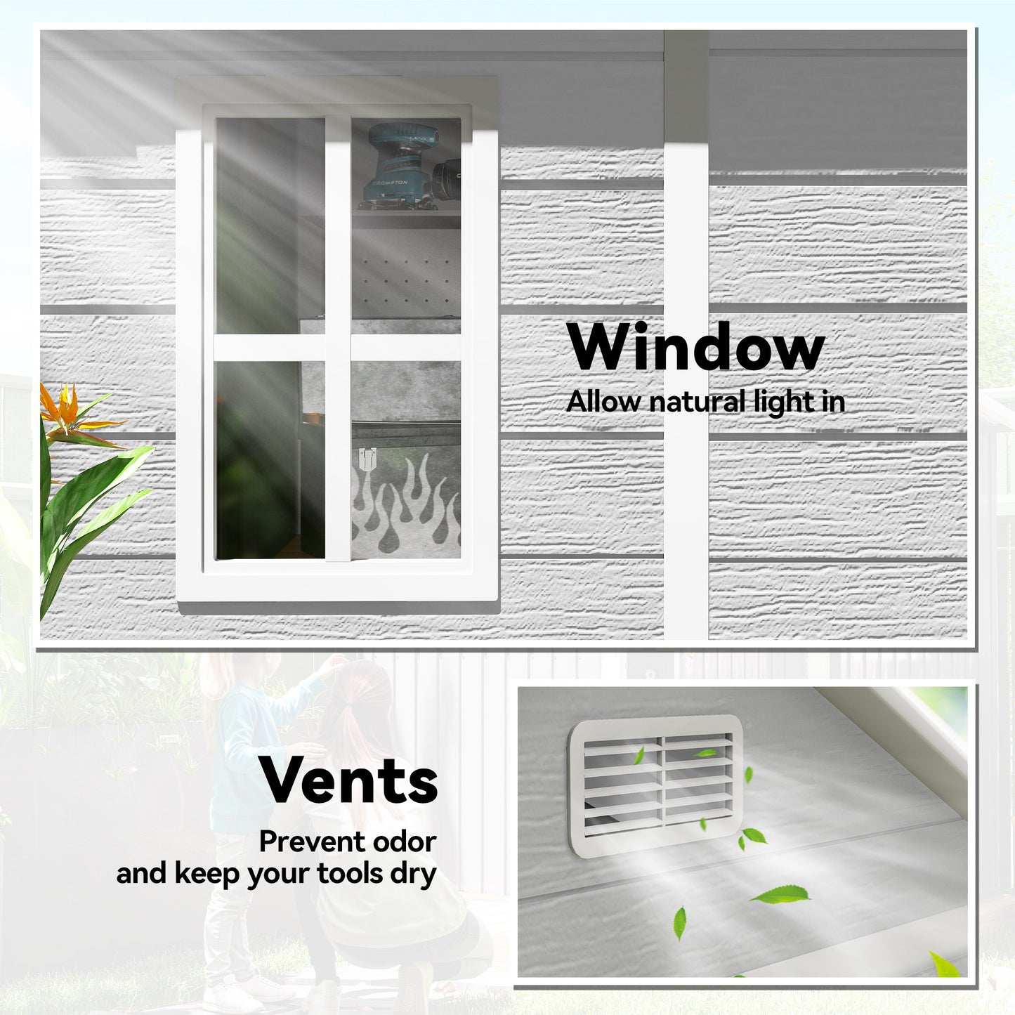 6 x 5ft Garden Shed, Plastic Shed with Floor, Window