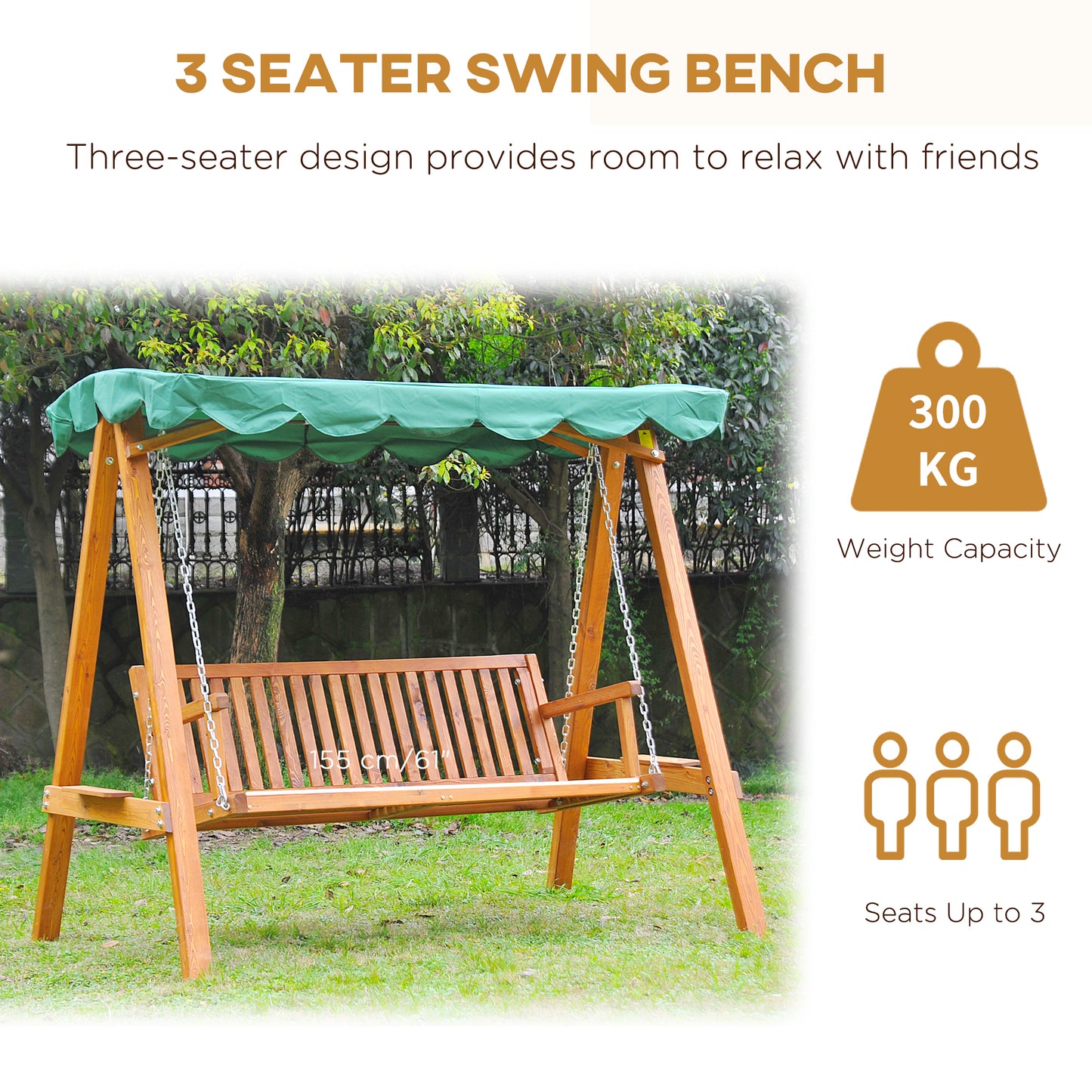 3-Seater Pinewood Swing Chair