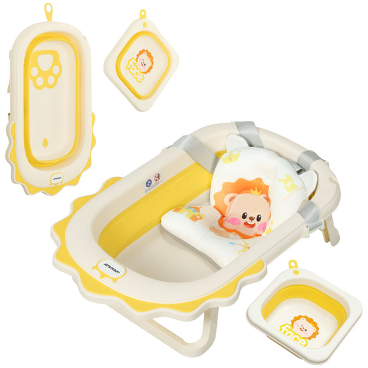 Foldable Baby Bath Tub Set with Bath Cushion, Wash Basin