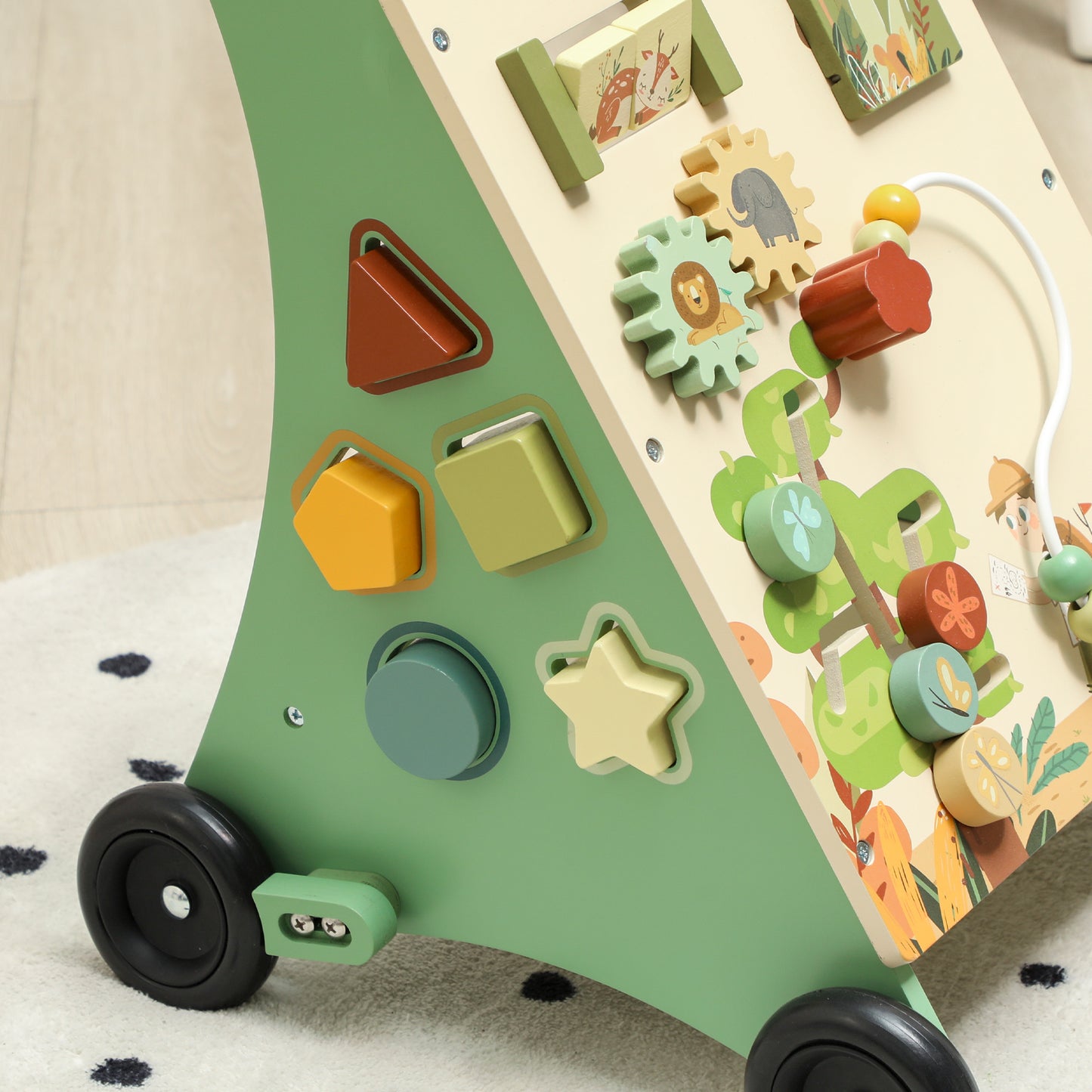 Wooden Baby Walker, Push Along Walker Toys with Speed Control