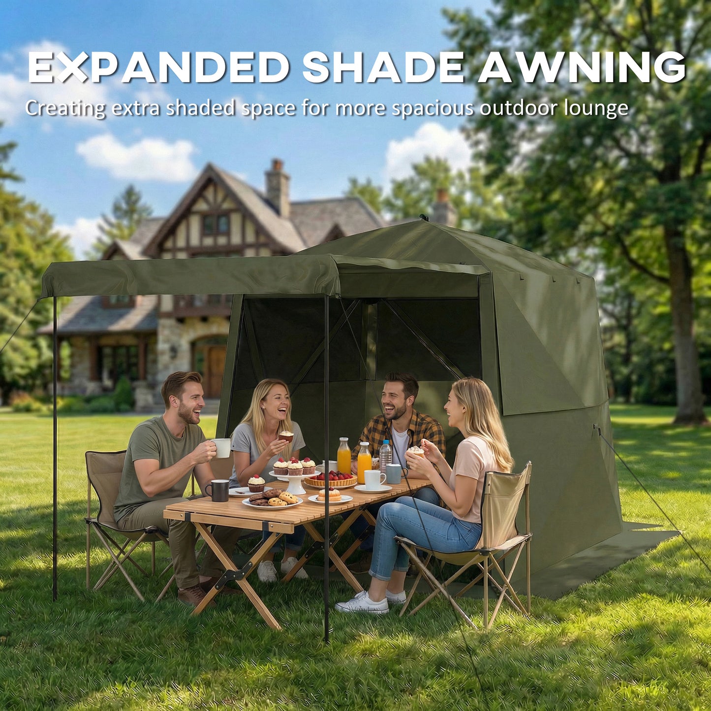 Pop Up Gazebo Waterproof Instant Shelter with Awning Mesh Windows