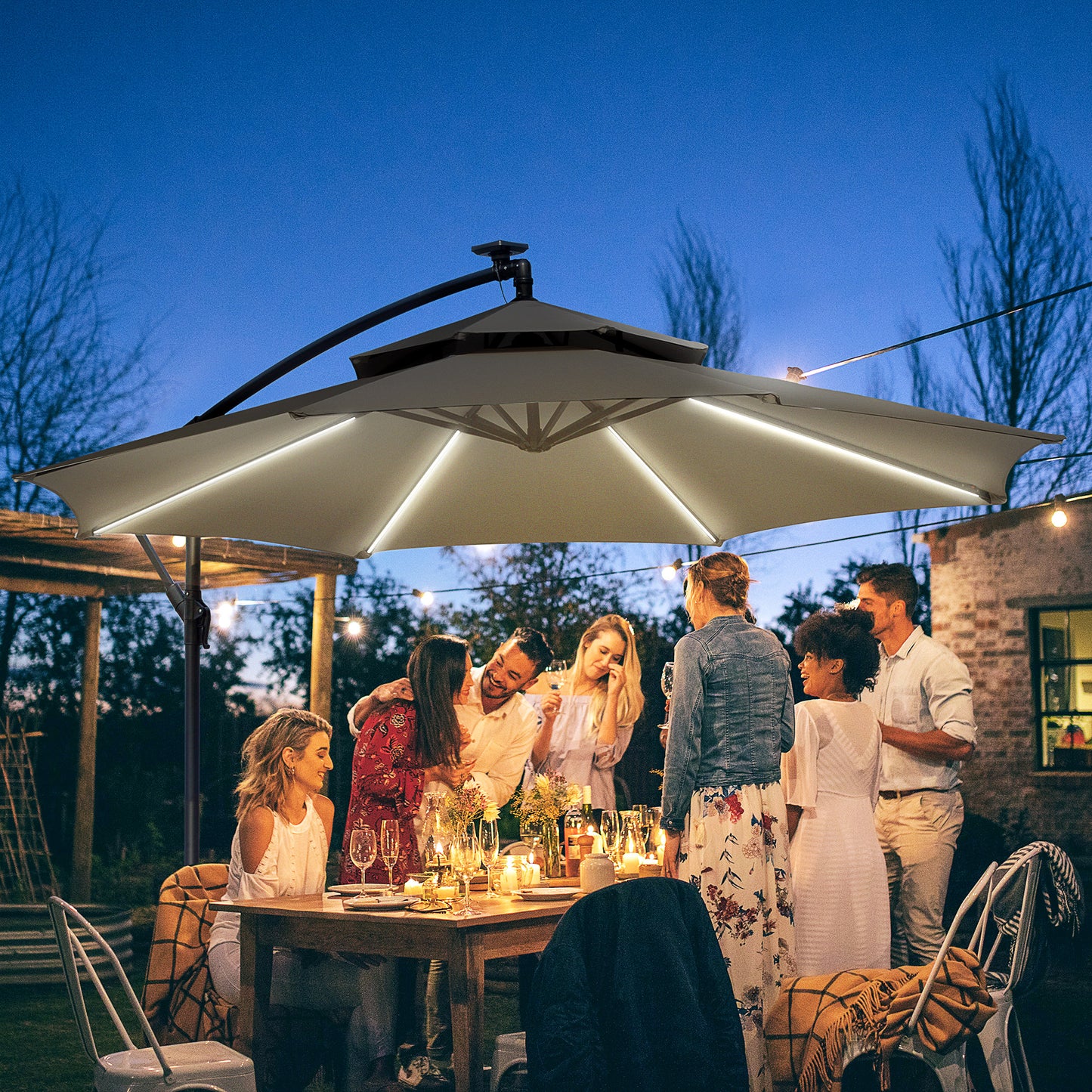 3(m) Cantilever Banana Parasol Hanging Umbrella with Double Roof