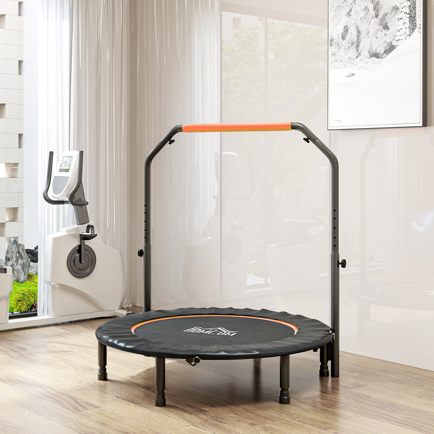 45" Foldable Mini Fitness Trampoline, with Adjustable Foam Handle