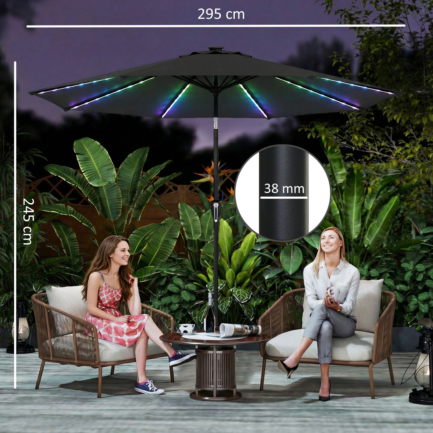 3 m Garden Parasol Umbrella with 112 Solar Powered LED Lights