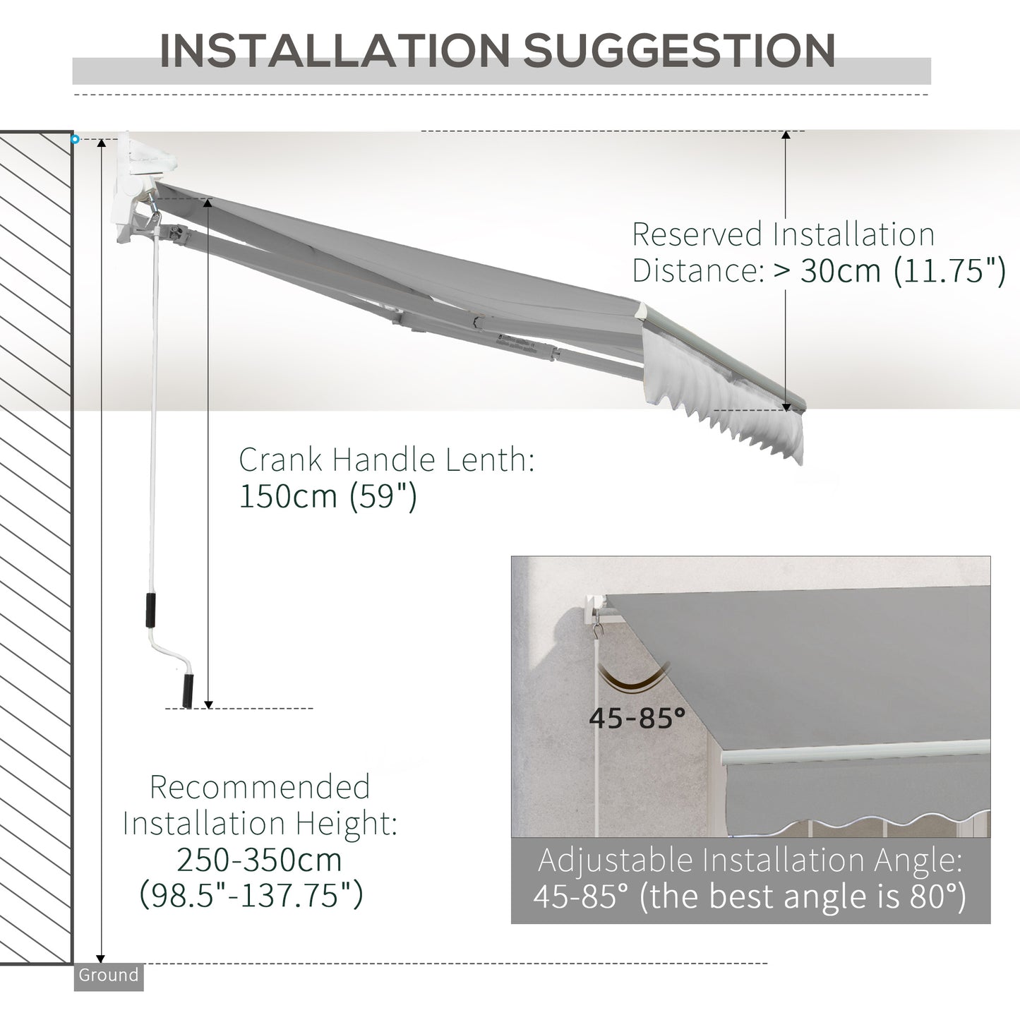 Awning Canopy Manual Retractable Porch Sun Shade Shelter 3 x 2m