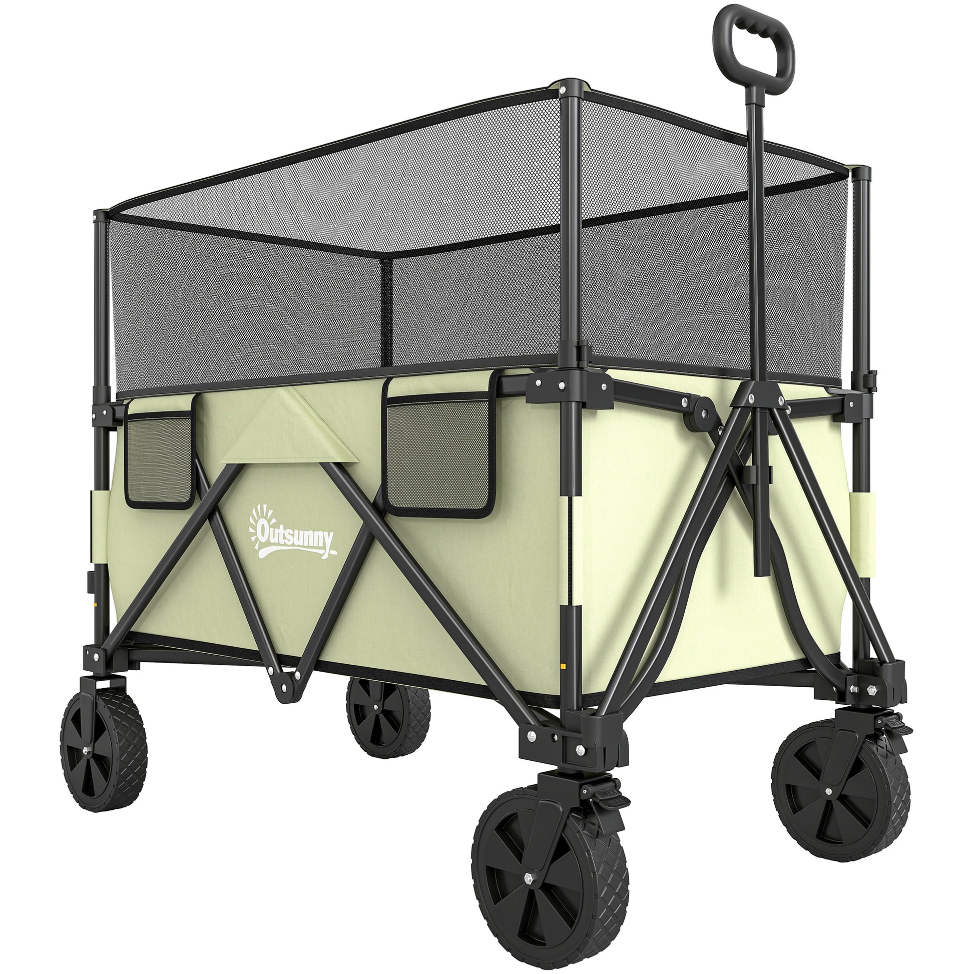 Folding Garden Trolley, 180L Wagon Cart with Extendable Side Walls