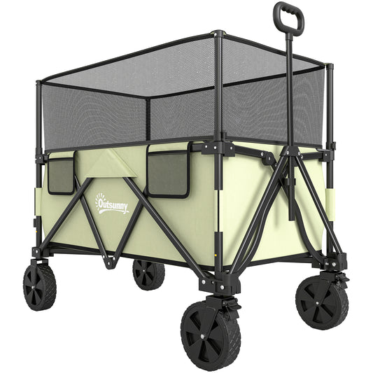Folding Garden Trolley, 180L Wagon Cart with Extendable Side Walls