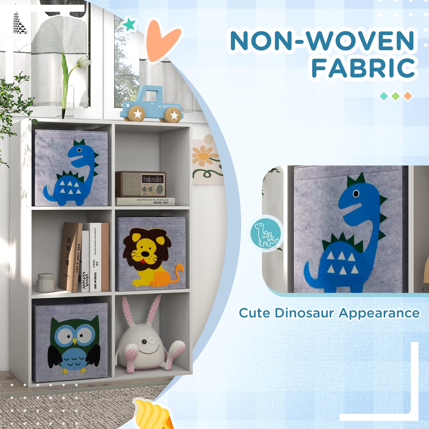 Kids Toy Box with Three Non-Woven Fabric Drawers, 61.8 x 29.9 x 91.5cm