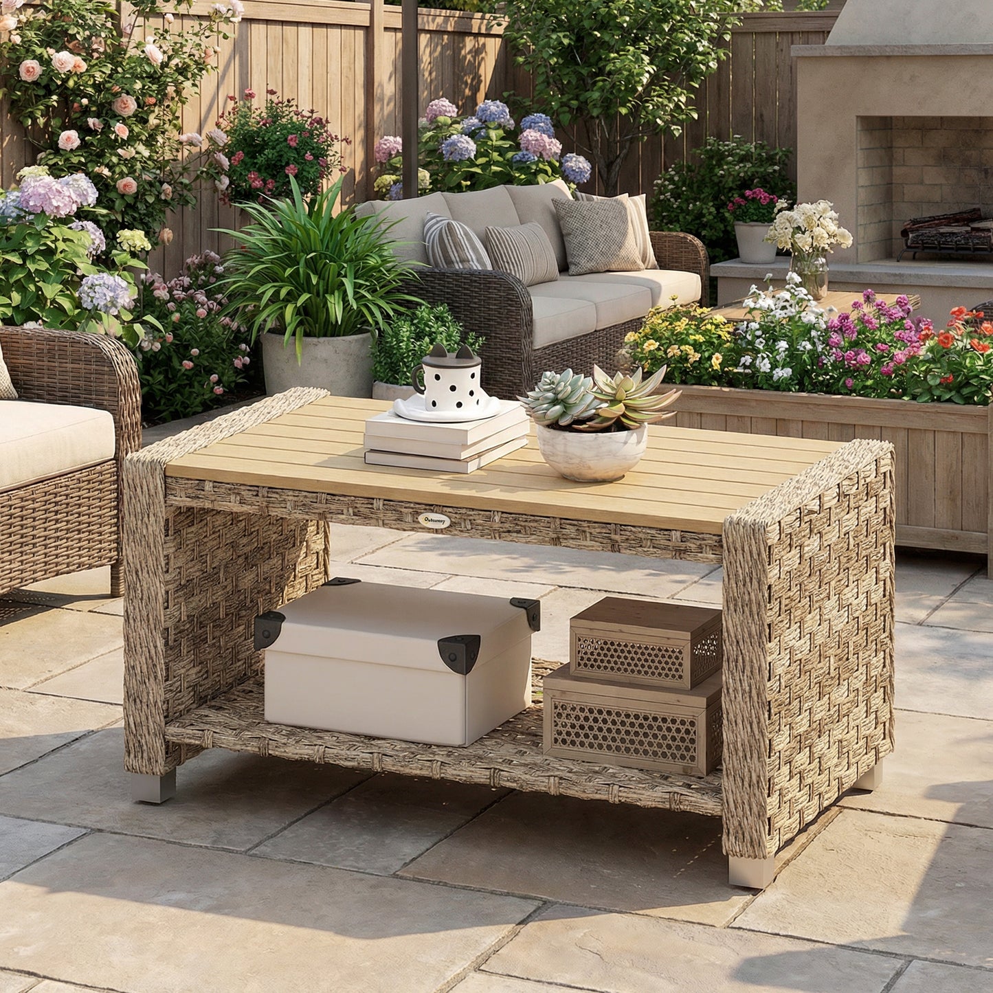 Outdoor Coffee Table with Storage Shelf