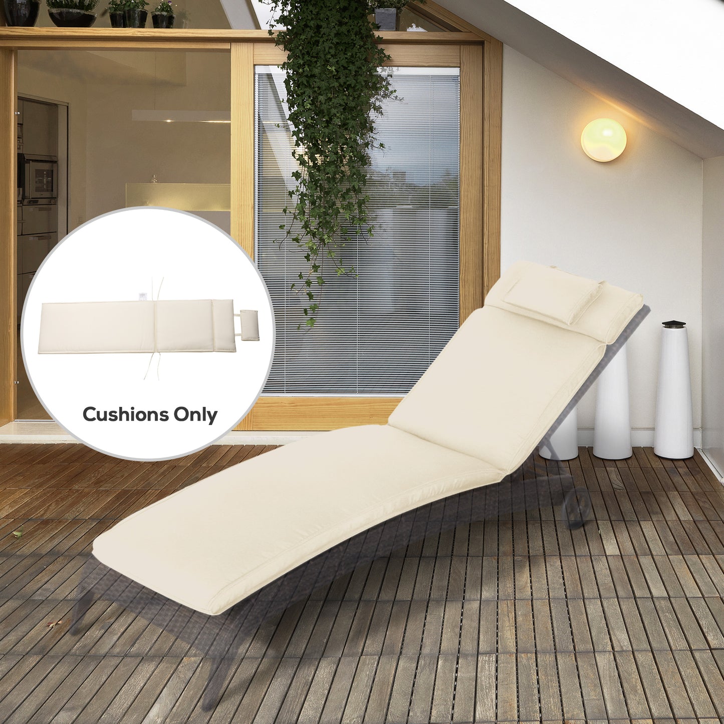 Garden Sun Lounger Cushion Replacement Soft Sunbed Reclining Chair