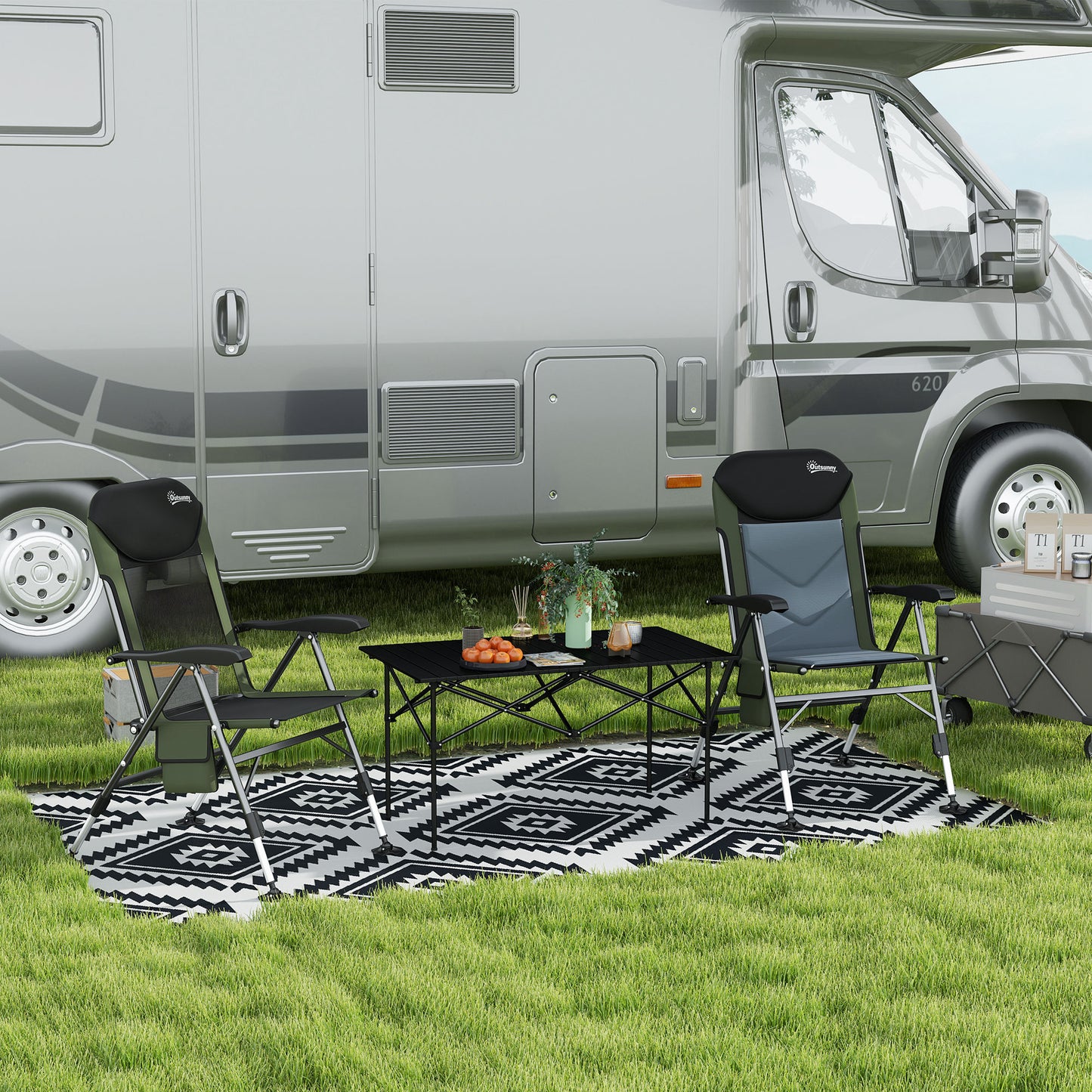 Plastic Straw Reversible RV Outdoor Rug with LED String Light (1)