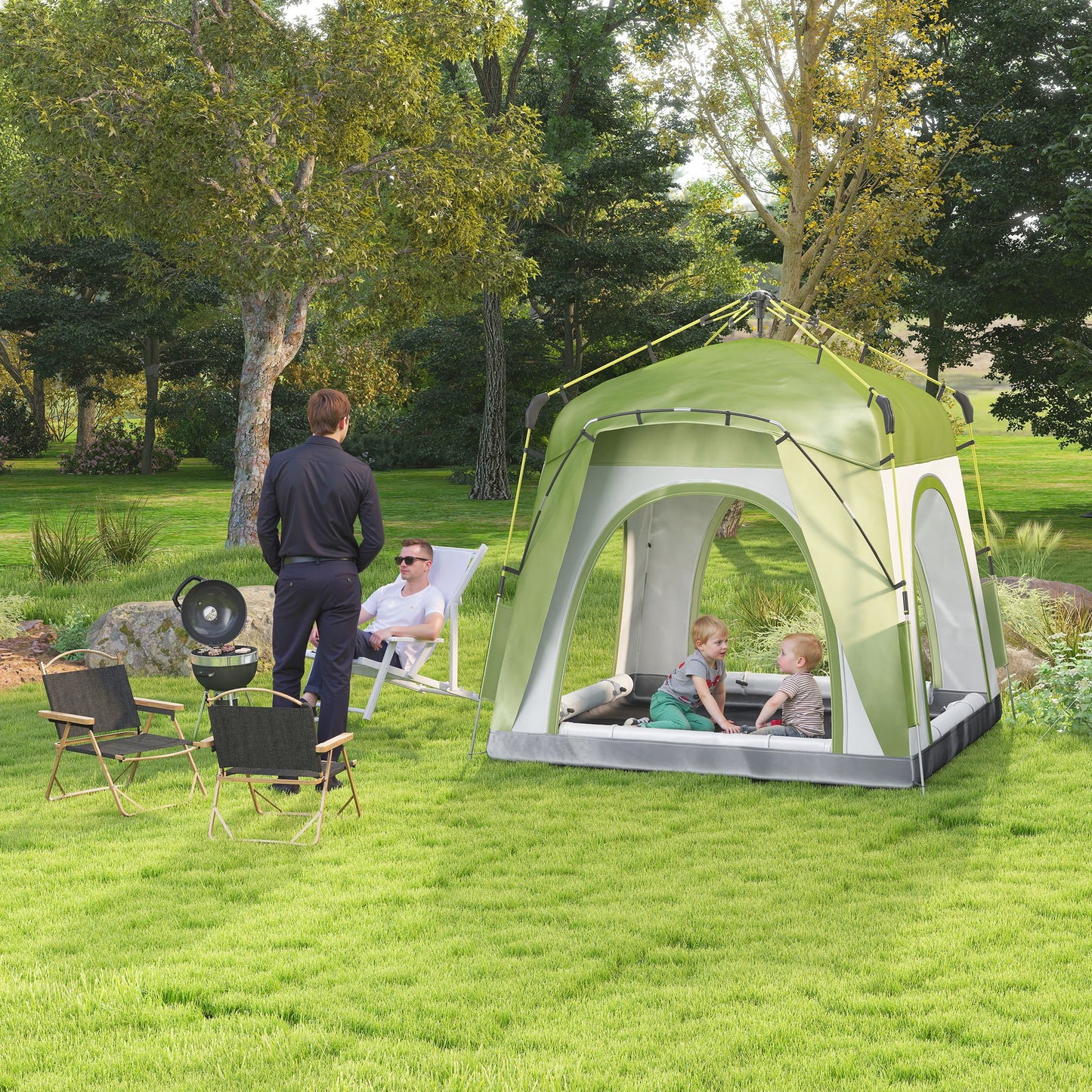 Instant Pop Up Camping Tent, 3 Man Dome Tent with 4 Doors