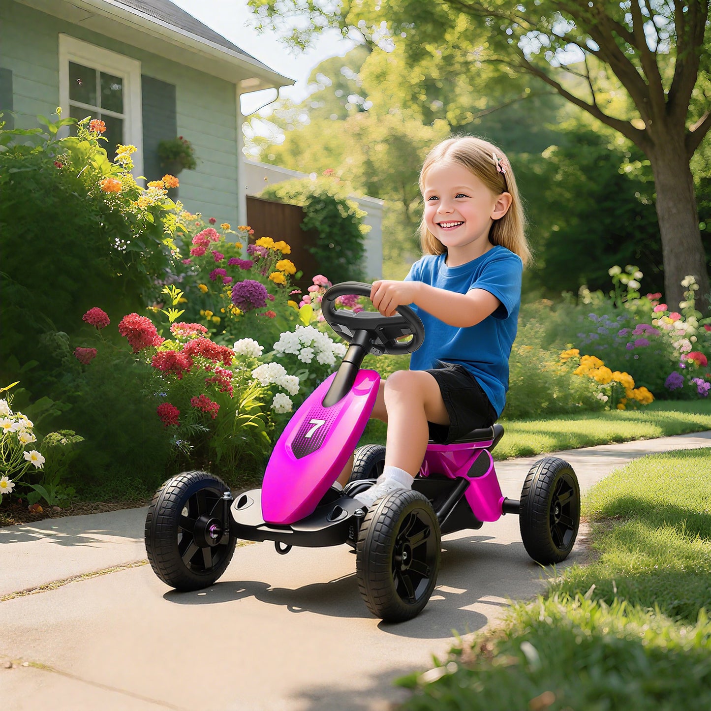 Pedal Go Kart for Kids 2-5 Years, with Silent EVA Wheels, Metal Frame