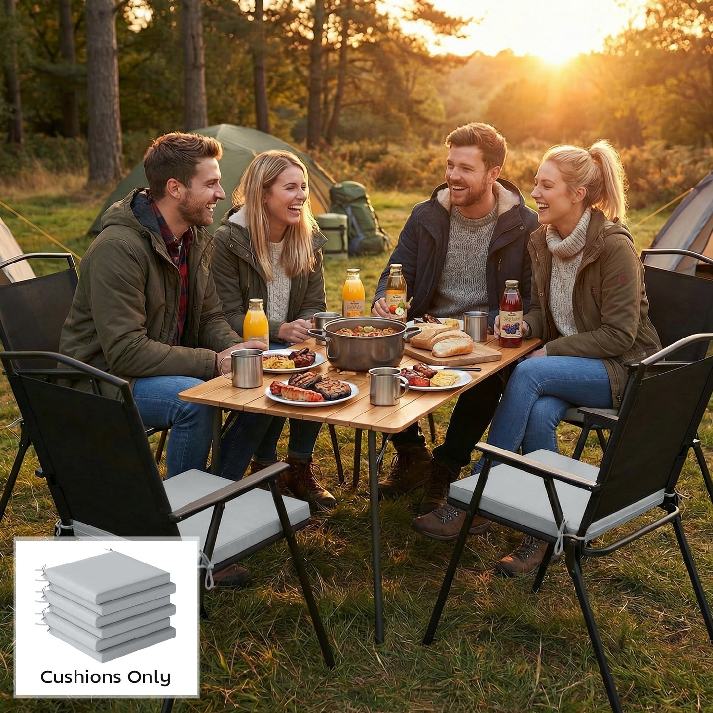 Set of 6 Outdoor Seat Cushions with Machine Washable Cover