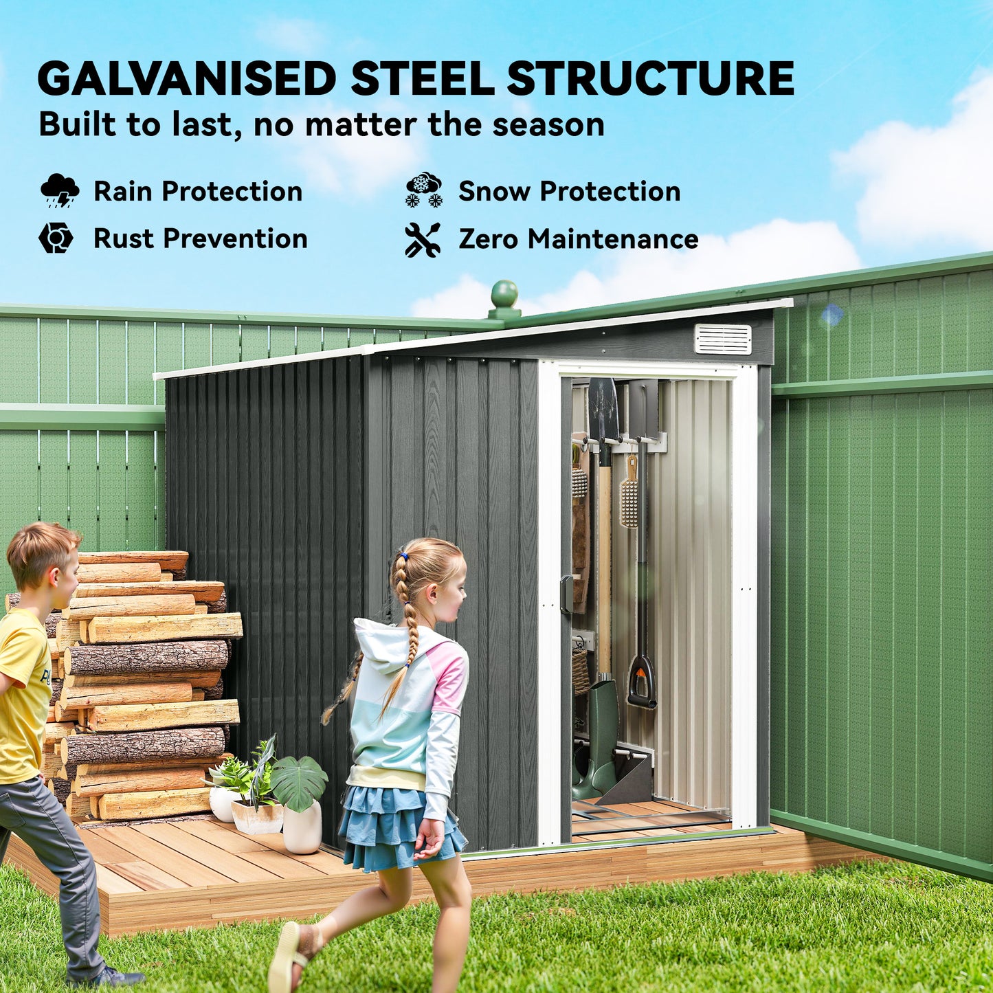 7 x 5ft Galvanised Metal Shed, with Sliding Door (1)