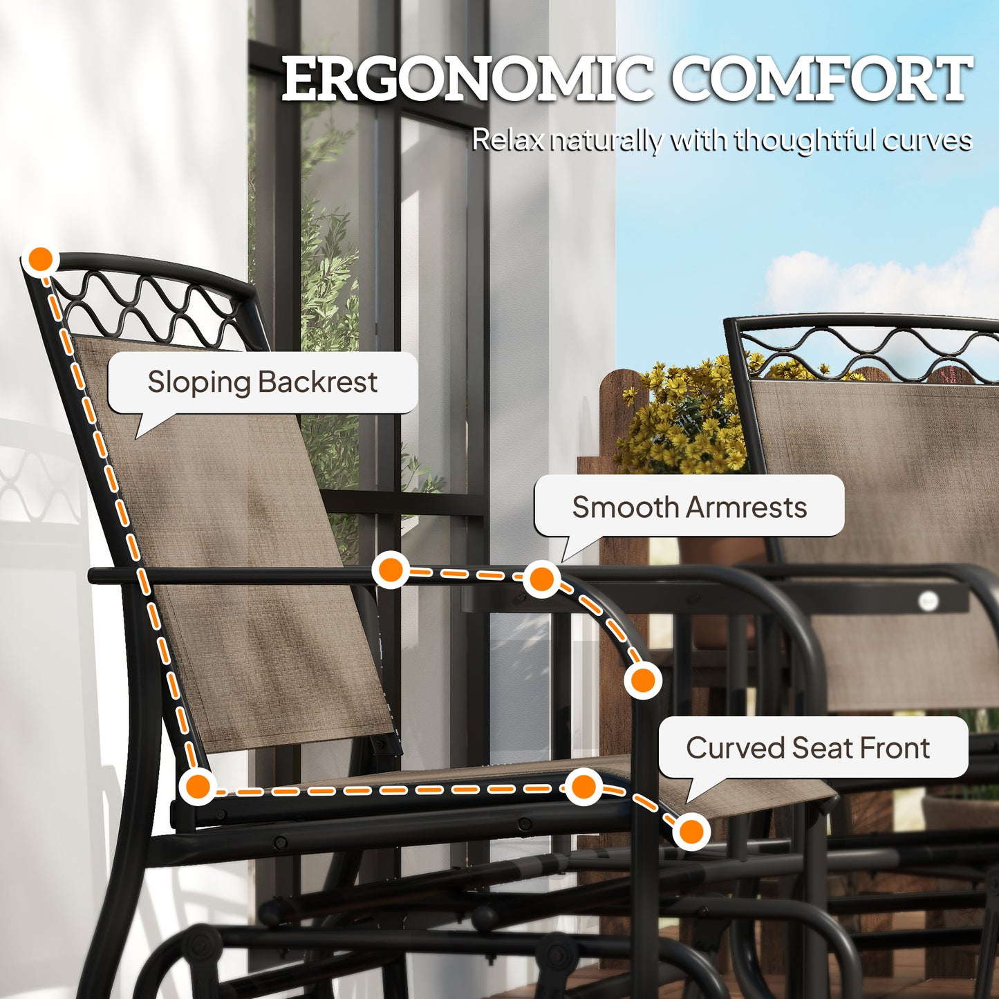 Double Outdoor Glider Chair, 2 Seater Patio Rocking Chairs