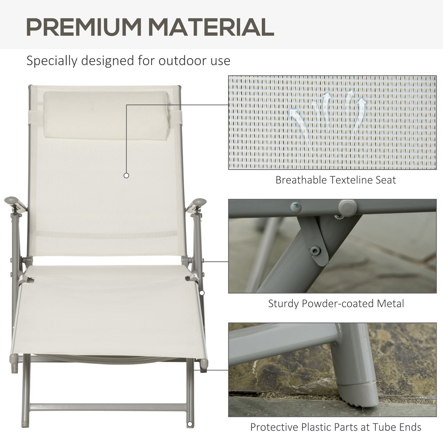 Sun Lounger Steel Frame Outdoor Folding Chaise Texteline Lounge (5)
