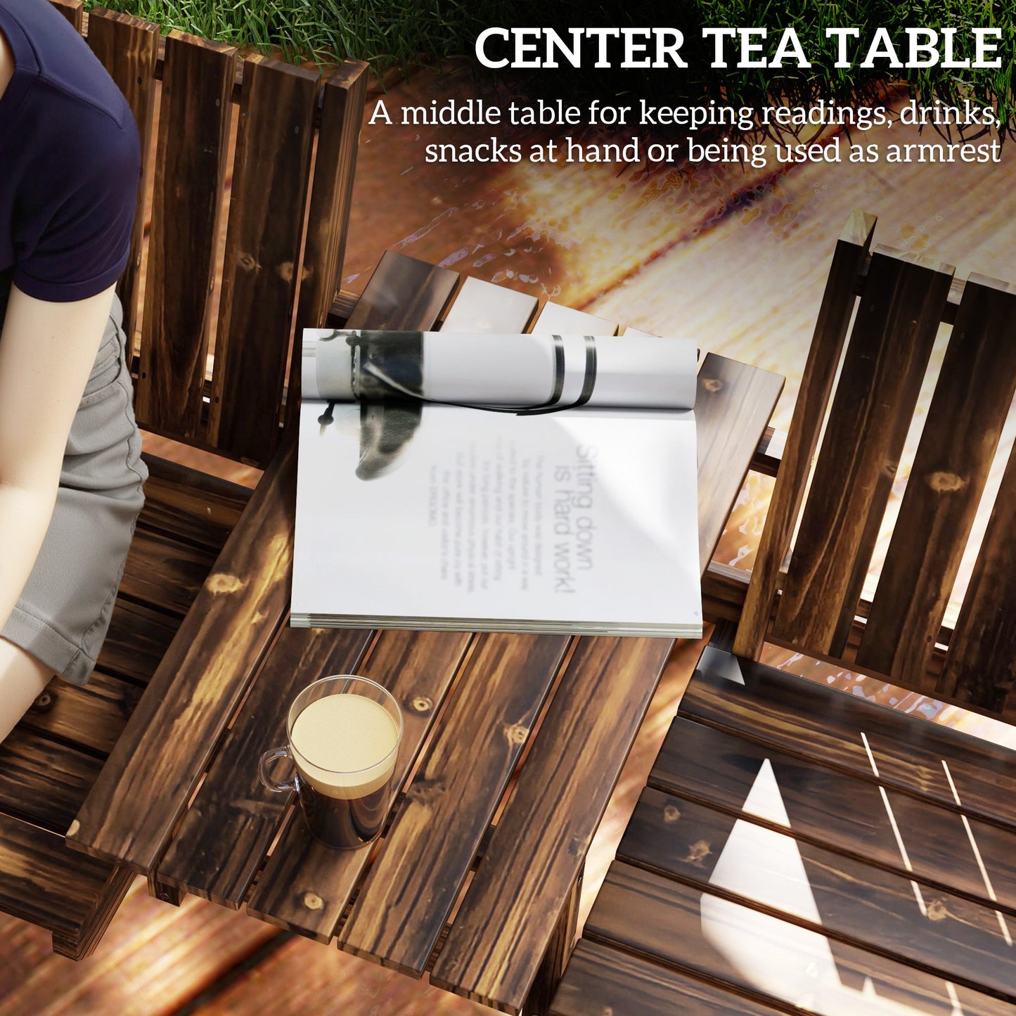 2-Seater Garden Loveseat with Table and Parasol Hole for Porch, Patio