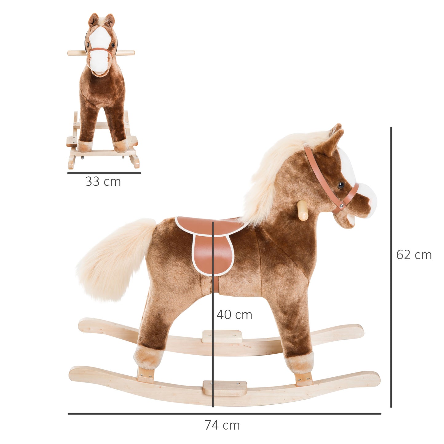 Kids Children Plush Rocking Horse Wooden Base Ride On Toy Rocker (1)