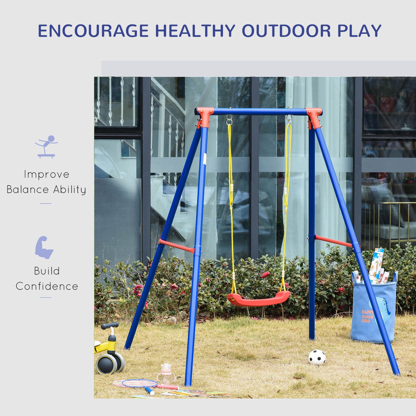 Kids Swing Set Toddler Swing Adjustable Rope Heavy Duty A-Frame