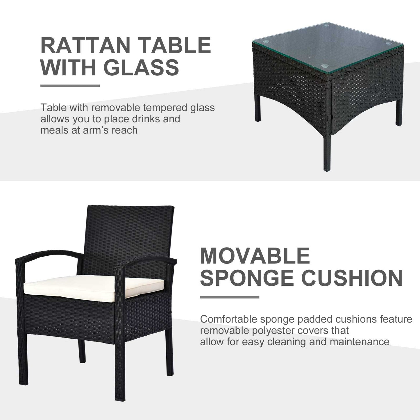 2 Seater Rattan Bistro Set, Steel