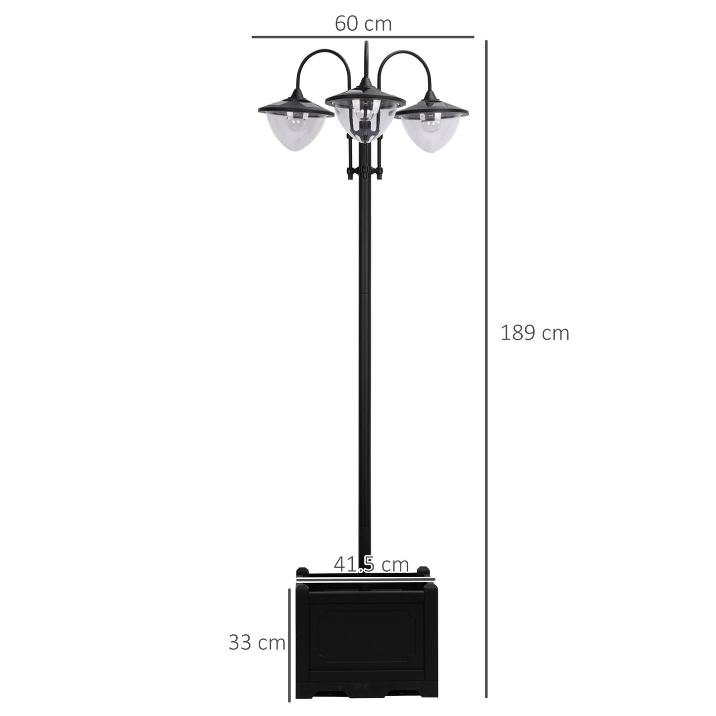 189cm 3-head Solar Lamp Post, Street Light with Planter