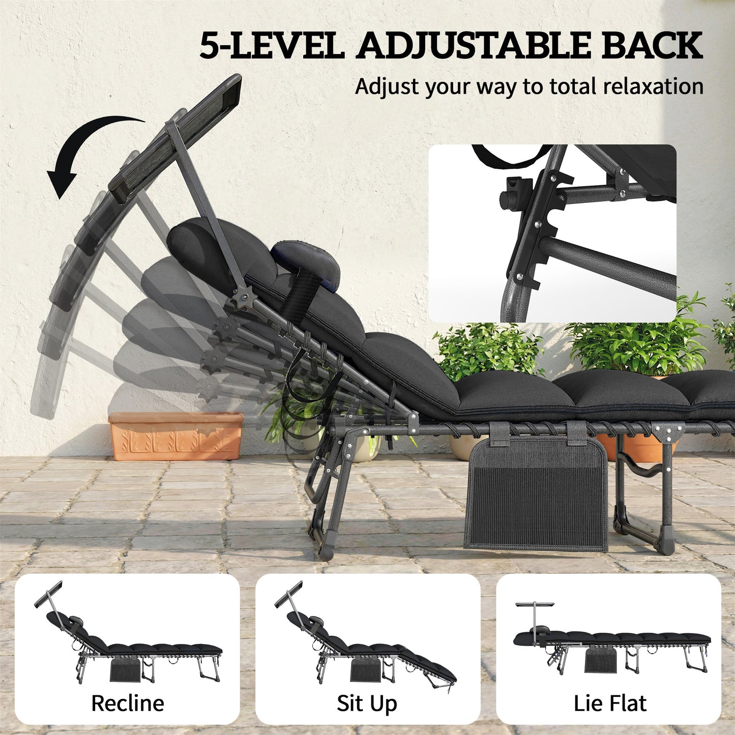 Folding Sun Loungers Set of 2 with Canopy
