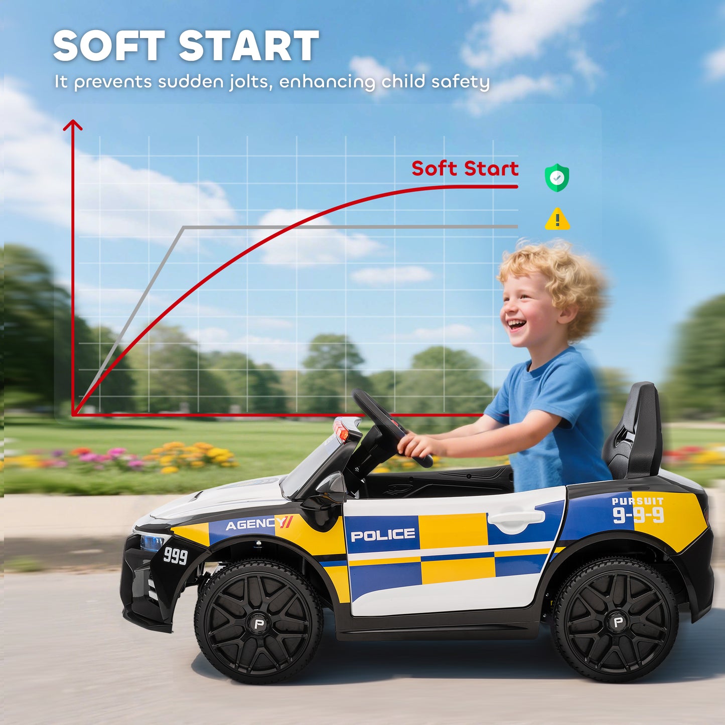 Kids Electric Ride on Police Car with Remote Control, Music, Horn