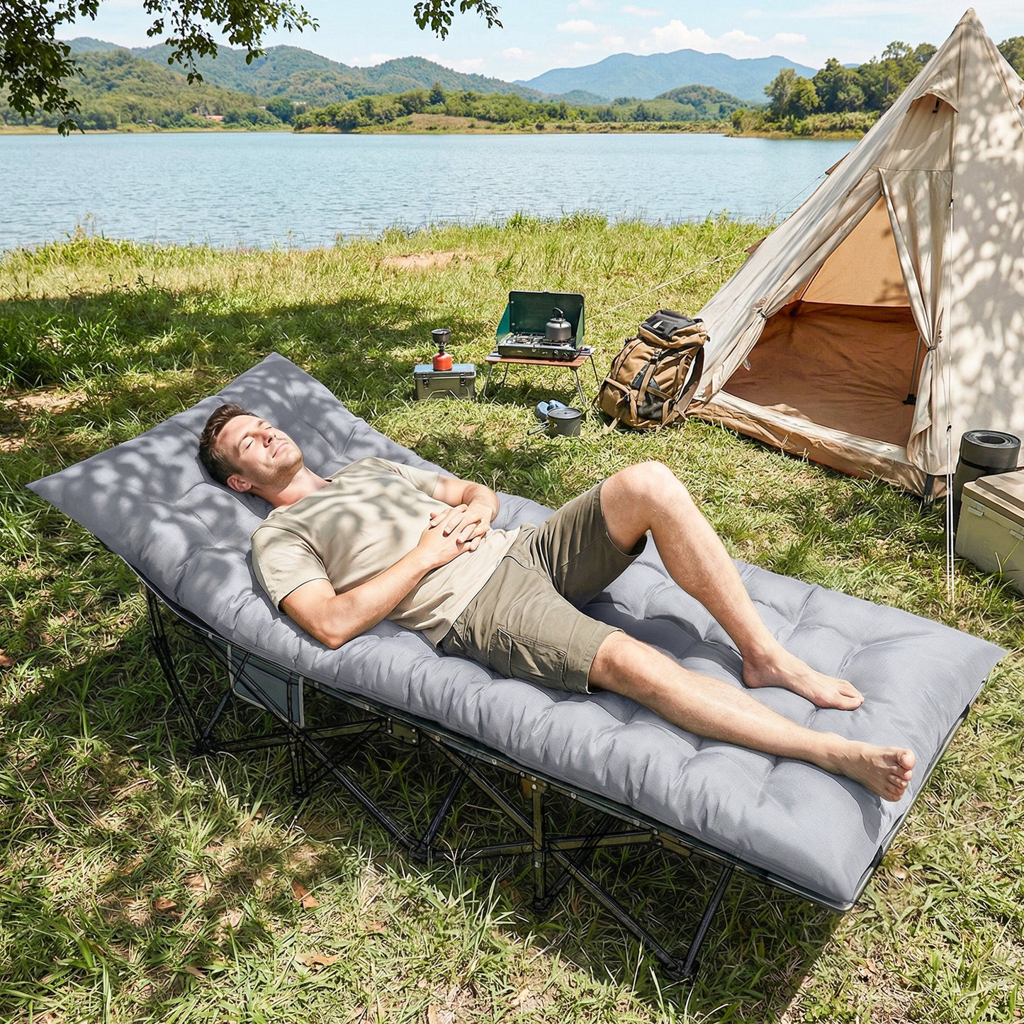 Sleeping Mat, Foldable Camping Mattress Pad with Elastic Straps