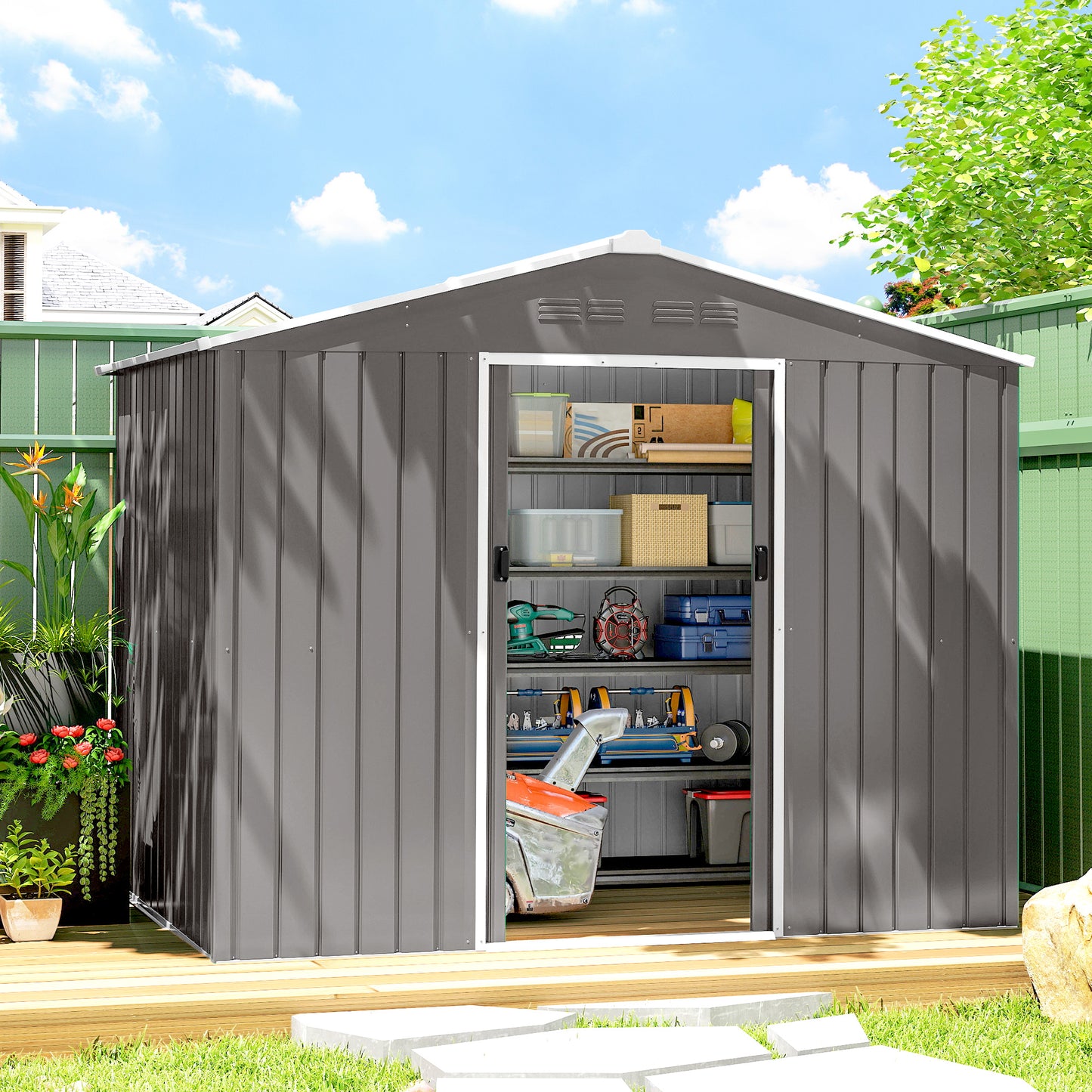 8 x 6ft Galvanised Steel Shed, with Double Door